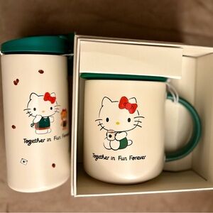 Limited Edition Starbucks Hello Kitty Mug and Tumbler Set - White and Green
